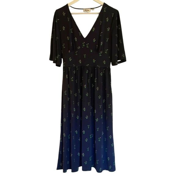 Leota blue botanical jersey draped vneck dress sml - Picture 3 of 11